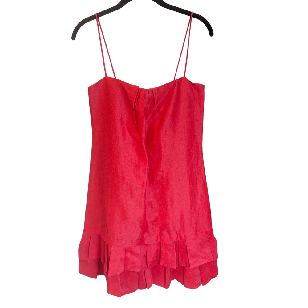 Maje Red Laurane Linen Silk Blend Ruffle Mini Dress Size Small Spaghetti Strap